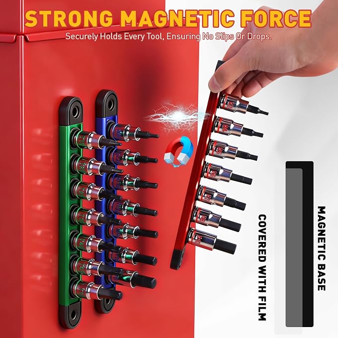 21-Piece Allen Bit Socket Set, 3/8" Drive Hex & Torx Socket Set with Magnetic Sockets Organizer Rail, S2 Steel Bit & Chrome Vanadium Steel Sockets for Professional Garages Workshop