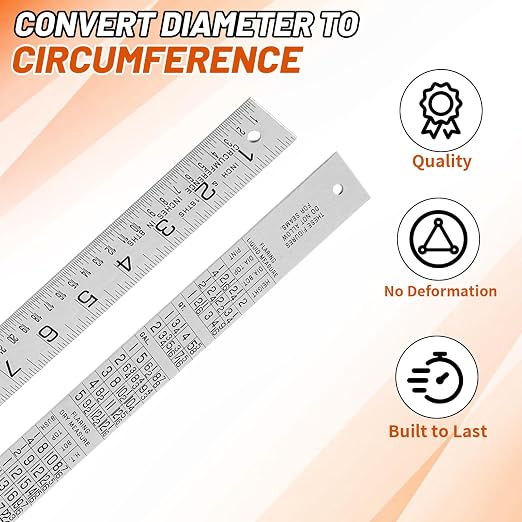 Tellegloww 2 Pcs Steel Ruler 1-1/4 in x 3 ft Machinist Rule Measuring Tool for Machinist Tinner Circumference Measurement Metalworking Industrial Drawing Engineering