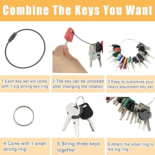 48 PCS Heavy Equipment Key Set Equipment Machine Keys Set for Cater-Pillar Ca-se J-D HYS-TER Komat-su Kubo-ta Yan-mar Dae-woo Take-uchi Forrd New Holl-and Vol-vo JL-G JC-B Toyo-ta
