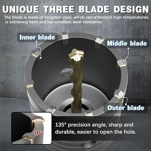5-1/8" Concrete Hole Saw,130mm Masonry Hole Saw, with 220mm SDS Plus Shank Connecting Rod for Concrete Brick Cement Stone Wall Drilling Home Improvement