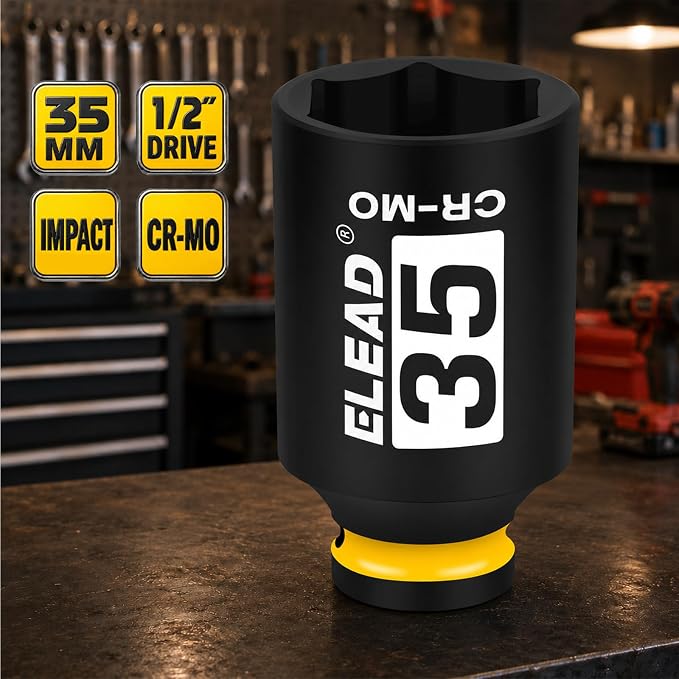 ELEAD 35 mm Socket 1/2" Drive Deep Impact Socket, Metric 6 Point 1/2-inch Drive Impact Axle Nut Sockets, CR-MO Nut Socket Set, Oil Filter Sockets, Tools for Easy Removal of Axle Shaft Nuts