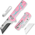 OKNIFE U1 Ultra Pocket Folding Utility Knife with Ceramic Blade, Lightweight O-Aluminum Handle Button Lock EDC Box Cutter with Clip for Men Women (Pink)