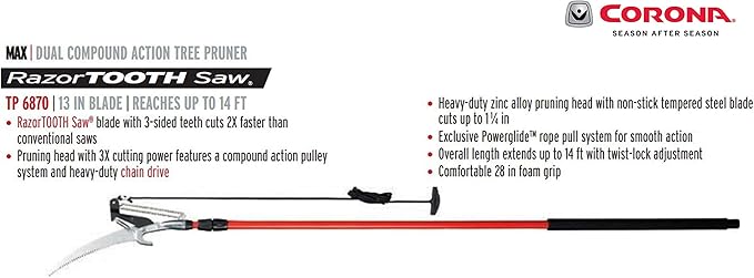 Corona TP 6870 MAX RazorTOOTH DualCOMPOUND Action 14-ft. Tree Pruner