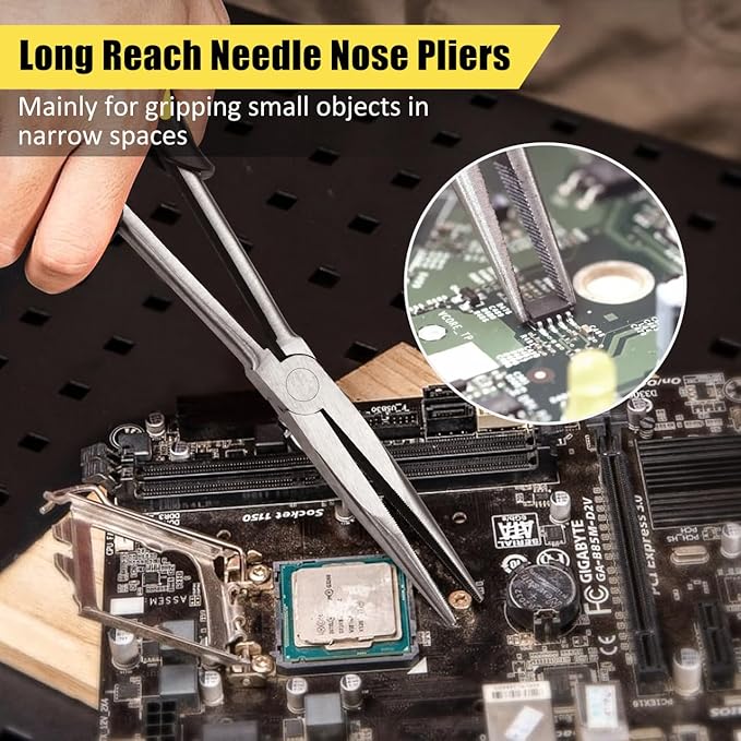 Premium Long Needle Nose Pliers-11’’, Paper Clamp Precision, High Carbon Steel, Soft Grip with Wire Cutter, Long Nose Cutting Pliers for Home, Fishing, Jewelry, Crafts,2pcs