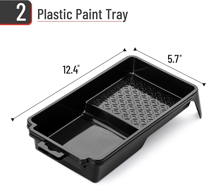 Bates- 4 Inch Paint Tray, 2 Pack, Black, Plastic 4 Inch Paint Roller Tray, Deep Capacity, Textured Ridge