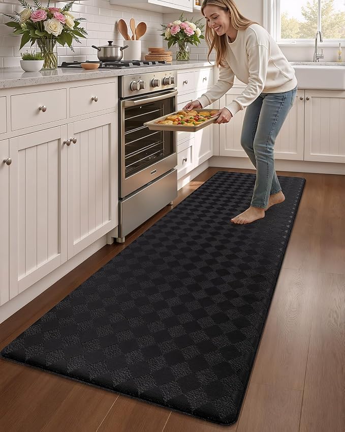 Color&Geometry Anti Fatigue Cushioned Kitchen Floor Mats,24"X87",Long Runner Rug Non Slip Waterproof,Memory Foam Padded Standing Mat for Front Sink,Black