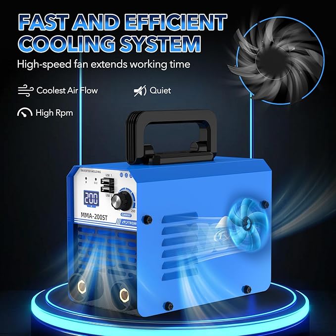 TRQWH 200A MMA Welding Machine 110V Stick Welder Machine Portable ARC Welder with IGBT Digital Display Hot Start for Beginners and Professionals Welder (MMA200ST)