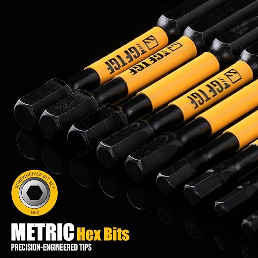 TGFTGF Impact Hex Head Allen Wrench Drill Bit Set, 12PCS, 4-Inch (Metric), Premium S2 Steel 1/4” Hex-Shank Hex Bit Set, CNC Machined Magnetic Screwdriver Bit Set, Storage Box, for Automotive Home DIY