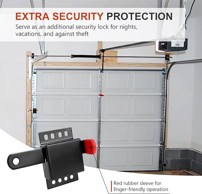 Heavy Duty Standard Garage Door Side Lock Inside Deadlock for Most Garage Door Iron Galvanizing -2 Pack, Black