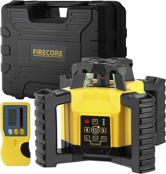 Firecore Rotary Laser Level Kit, 360 Degree Self-Leveling Horizontal Rotary Laser for Construction, Outdoor Laser Level with Receiver, Rechargeable Battery, Rod Clamp & Remote Control Included-FRL300R