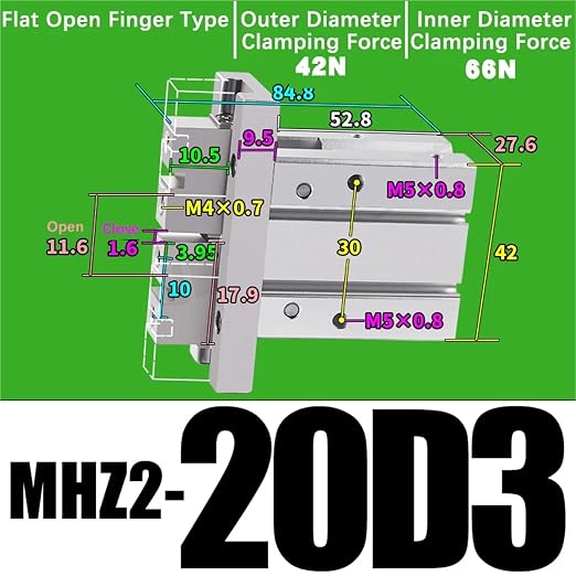 1PCS MHZ2 Pneumatic Finger Cylinder Parallel Gripper MHZ2-10/16/25/32/40D1/D2/D3 Side Thread Aluminium Clamps(MHZ2-20D3)