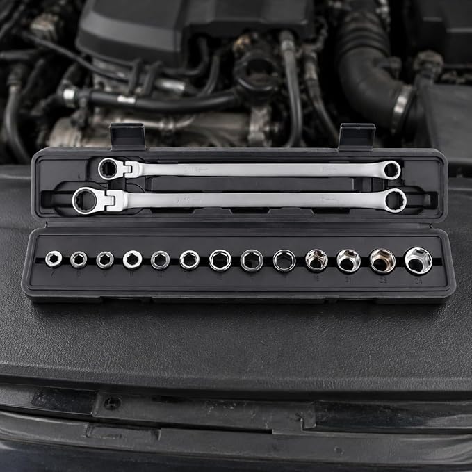 Ratchet Wrench Assembly Socket Set Tool Kit Hand Tools Tools Steel Resistant Finish Organized Case suitable for workshop tasks garage repairs daily, 15-Piece Flexible Head Ratchet Wrench Set