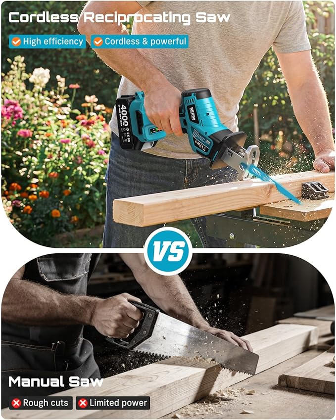 SEESII 2-Tool Cordless Combo Kit, Reciprocating Saw & Jig Saw with 2x4.0Ah Batteries, Brushless Motor, 0-45° Bevel Cut Jigsaw, Adjustable Speed, LED Light, Lightweight for Wood/Metal/PVC Cutting, DIY