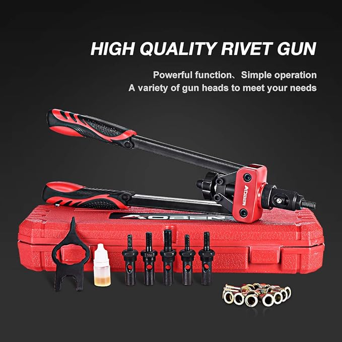 AOBEN 14" Rivet Nut Tool, Professional Hand Rivet Nut Setter Kit Labor-Saving and Compact Design Including 6 Interchangeable Mandrels 90pcs Rivnuts and 2 Mandrel Lock Pins