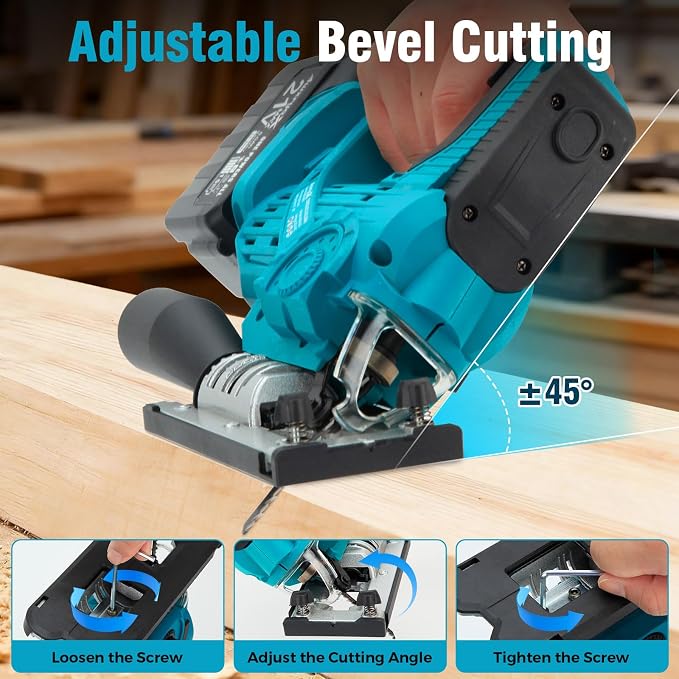 AwxryoX Cordless Jigsaw, 21V Power Electric Jig Saw with 2×6.0Ah Battery,4 Orbital Settings Jigsaw Saw Tool with 12 Blades ±45° Bevel Cuts,3000 RPM,Caladora Eléctrica for Straight/Curve/Circle Cutting
