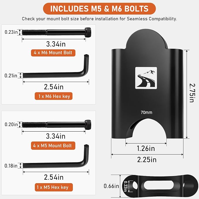 70mm Aluminum Aerobar Riser Kit, Clip On Aero Bars Armrest Handlebar Spacers for Road Bike Triathlon and Time Trial, Compatible with Profile Design 31.8mm Clamp, with M5 & M6 Mount Bolts