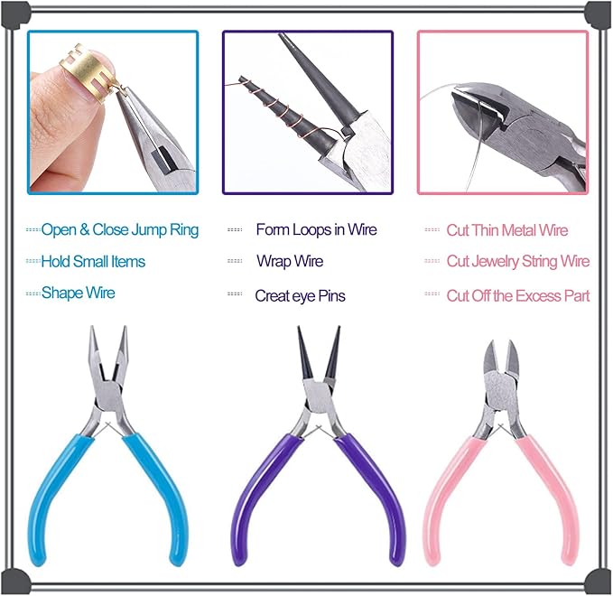 SONGIN 3 Pack Jewelry Pliers Set Tools Includes Needle Nose, Round Nose and Wire Cutters Chain Nose Pliers for Jewelry Making Repair, Wire Wrapping, Beading and Crafts