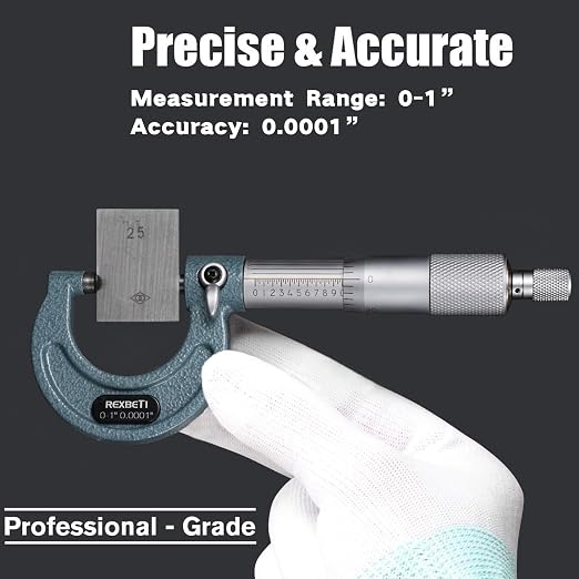 REXBETI 6Pcs Outside Micrometer Set, 0-6" Machinist Micrometer, Ultra-Precision Carbide Tipped Measuring Tool Set, 0.001" Graduation, +/-0.0001" Accuracy, Protective Case