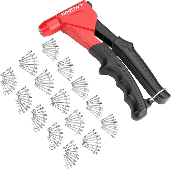 Arrow 3-in-1 Rivet Gun, One-Handed Headless Pop Rivet Gun Kit with 150Pcs Rivets, Professional Manual Heavy Duty Rivet Gun Kit Without Head Change, for Metal, Wood and Plastic