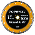 POWERTEC 7" Turbo Diamond Saw Blade for Wet Tile Saw, Diamond Blade for Cutting Concrete, Granite, Brick, Paver, Roofing Tile, 7 inch Diamond Blades for Wet/Dry Cutting, 1 Pack (14006)