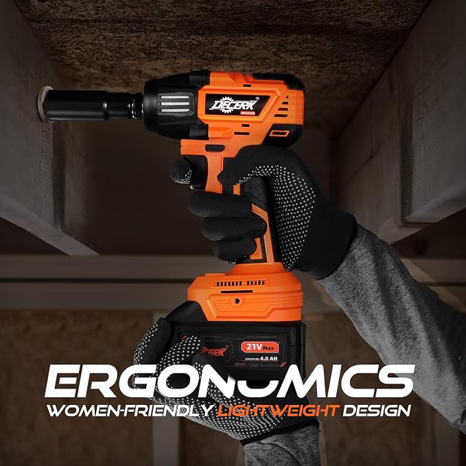 DECERK 400Nm Compact Impact Wrench - Precision Torque for DIY, Bicycle Repair & Furniture Assembly [4000mAh Dual Batteries] [1/2 Inch Driver] [21V MAX] Brushless, Cordless, Electric, Power, Gun