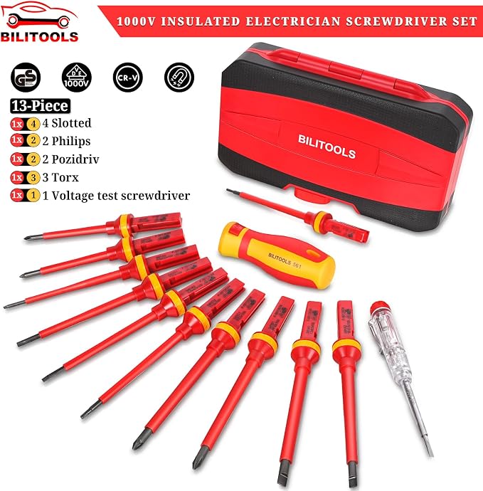 BILITOOLS 13-Piece 1000V Insulated Electrician Screwdriver Set