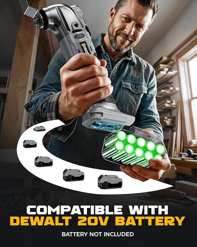 DIYtoolifz Cordless Oscillating Tool Compatible with Dewalt 20V Battery, 6 Variable Speed Brushless-Motor Oscillating Multi Kit for Cutting Wood Drywall Nails Remove Grout & Sanding(Tool Only)