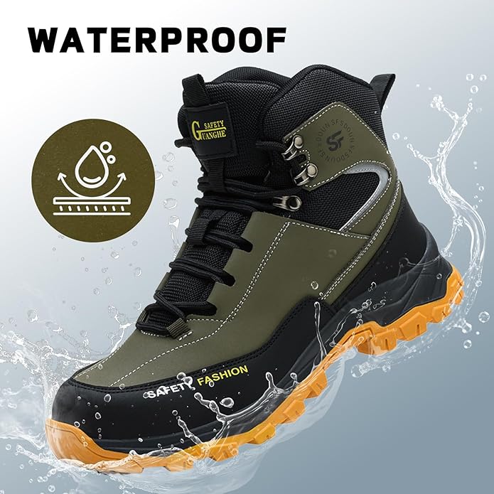 Work Boots for Men,Lightweight Breathable High Top Steel Toe Boots,Indestructible Steel Toe Shoes,Non Slip Safety Work Shoes.