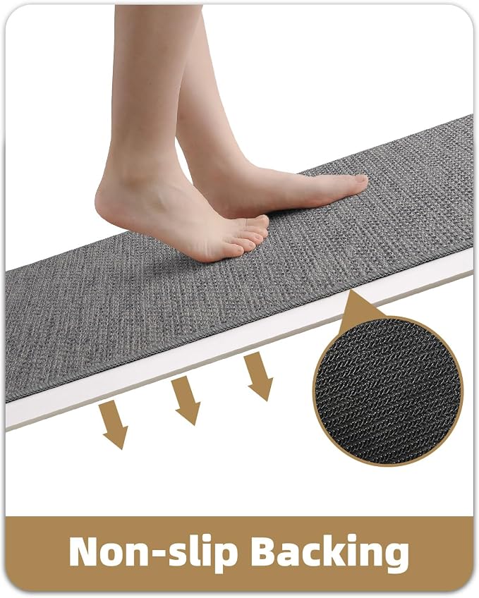 Color&Geometry Kitchen Rugs and Mats Non Slip Washable, Absorbent,Woven Kitchen Runner Rug Easy to Clean Kitchen Floor Mats for in Front of Sink, Laundry Room, Hallway, 24''x83'', Light Grey