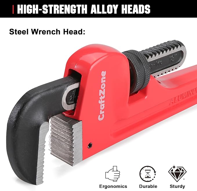 3Piece Aluminum Pipe Wrench Set (10”, 14”, 18”), Heavy-Duty Adjustable Straight Plumbing Wrenches, Drop-Forged Jaws, Lightweight Design, Versatile for Plumbing & Home Repair