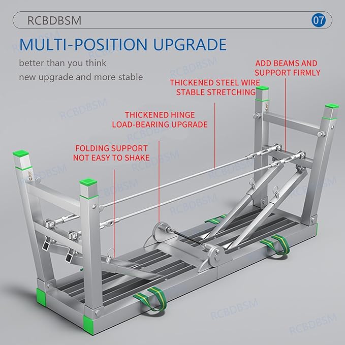 Adjustable Work Platform with 800 lb Duty Rating, Portable Multipurpose Folding Scaffolding Work Platform Scaffold Tower Ladder Stool Bench Adjustable Height, Carbon Steel Structure,200cm/6.5ft