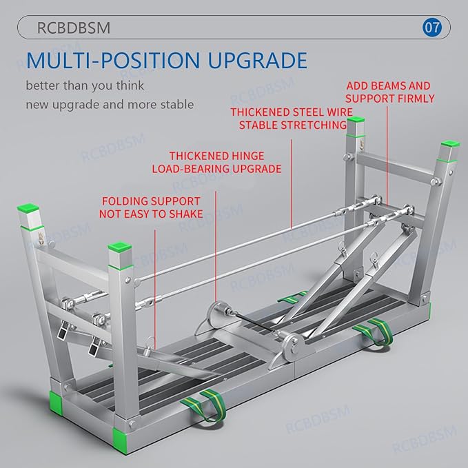 Adjustable Work Platform with 400 kg Duty Rating, Portable Multipurpose Folding Scaffolding Work Platform Scaffold Tower Ladder Stool Ben Adjustable Height, Carbon Steel Structure,200cm/6.5f