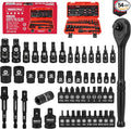 54-Piece Master Torx Bit Socket Set, T8-T70 Star Bits and E4-E24 E-Torx Sockets, Ratchet Wrench, 1/4" Bit Holder, S2 Steel Bits, CR-V Sockets, Extension Bars and Adapters for Auto Repair