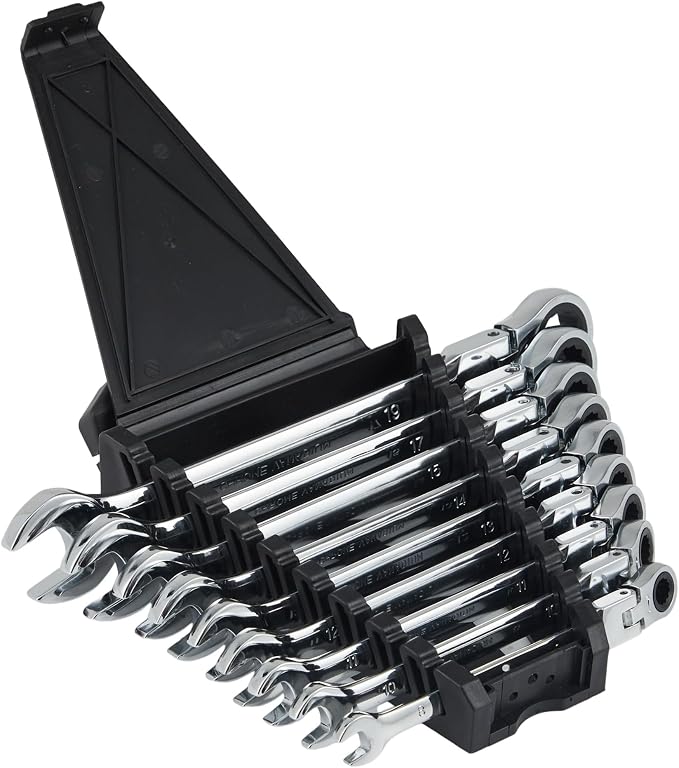 Garvee 9 Piece Metric Ratcheting Wrench Set Combination Ratcheting Wrench | 72-Tooth 5° Swing Arc CR-V Steel | Metric 8-19 mm Coverage for Automotive Repair, Mechanical Maintenance DIY Project