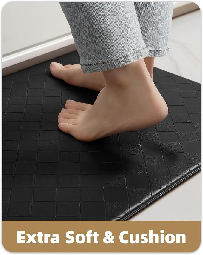 Color&Geometry Extra Wide Kitchen Mats Set 24x59+24x87, Anti Fatigue Cushioned Floor Mat, Waterproof Easy Clean Non Slip Runner for Sink Comfort Standing, Black