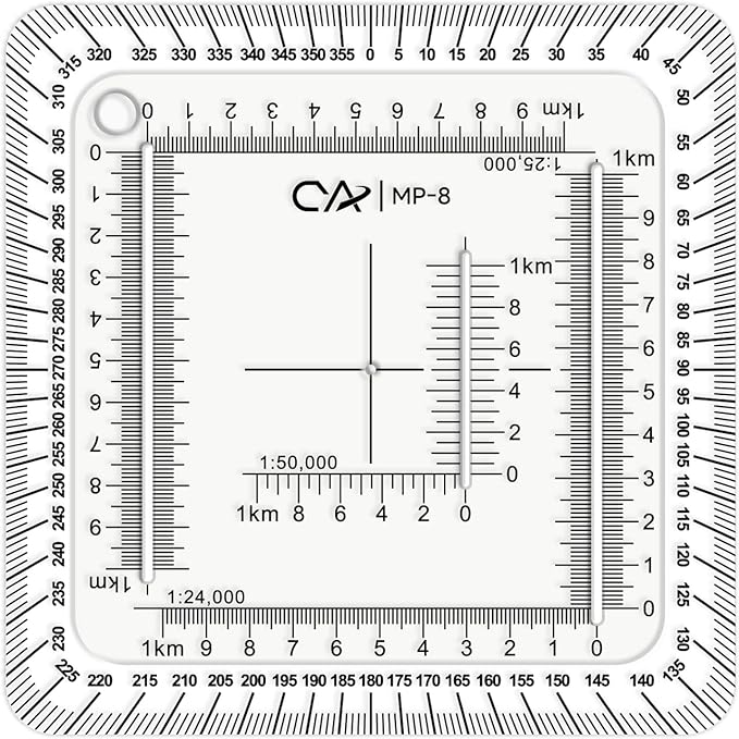 CYA UTM 2.75 x 2.75" Military Map Coordinate Scale Protractor Map for Land Navigation, Military Style UTM/MGRS Coordinate Scale