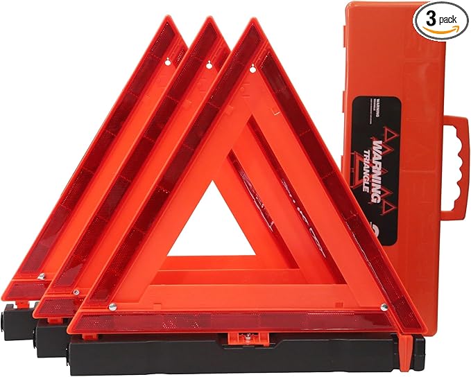 WORKKOOL Safety Triangles DOT Approved, Standard Warning Triangles Enmergency Reflector, Emergency Triangles for Vehicles with Carry Case(3 Pack,Without Sand)