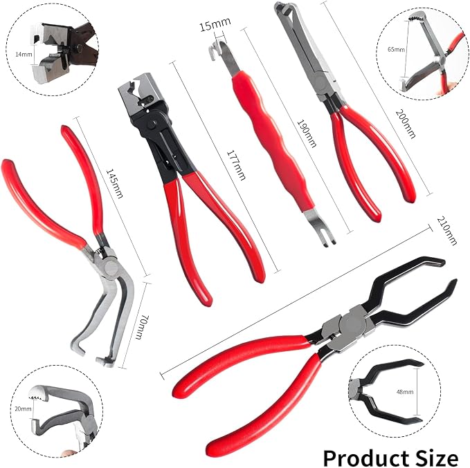 5 Pieces Electrical Disconnect Pliers for Cars, Automotive Electrical Plug Connector Disconnect Tool and Connector Separator and Hose Clamp Pliers