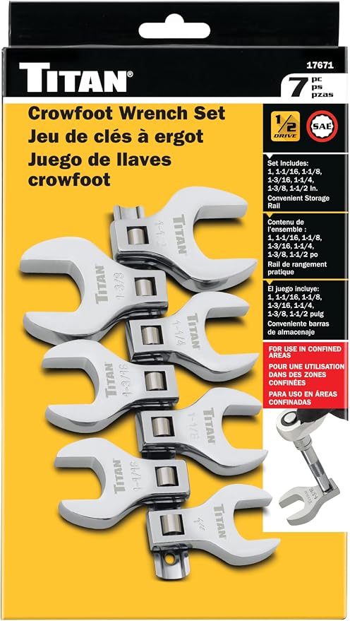 Titan 17671 7-Piece 1/2-Inch Drive SAE Jumbo Crowfoot Wrench Set