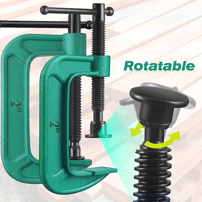 4 Pcs C Clamp Set 2 Inch Heavy Duty G-Clamps Automotive and Wood Working Clamps with Jaw Opening Sliding for DIY Carpentry Woodworking Welding and Building(2 Inch, Green)