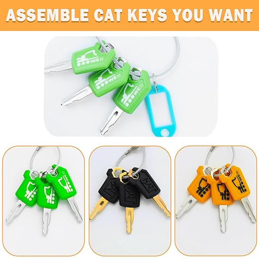 New Cat 5P8500 Equipment Key Set, 3 Colors Caterpillar Loaders Excavators Ignition Keys with 3 Extra Color Key Tags & Keyrings