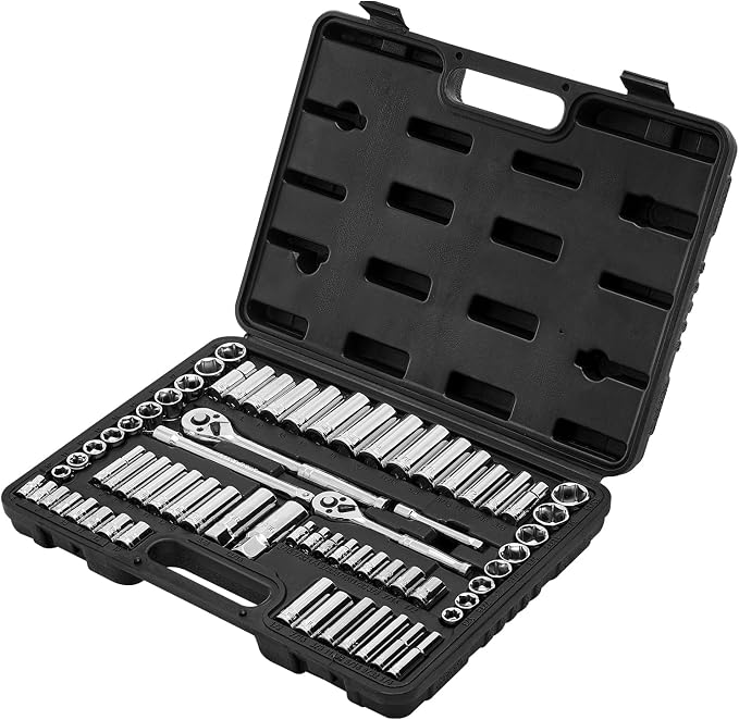 VEVOR Socket Set, 69 Pieces, 3/8 & 1/4 inch Drive Socket and Ratchet Set, SAE and Metric, Deep and Standard, Mechanic Tool Kit with Accessories and Storage Case, CR-V Alloy Steel, for Auto Repair | SAE and Metric, Deep and Standard, CR-V Mechanic Tool ...