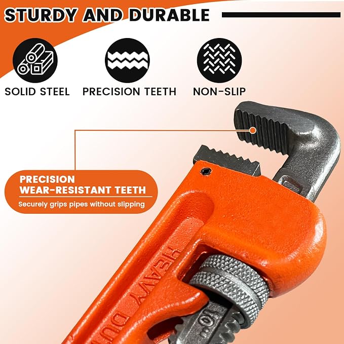 5-Piece Heavy Duty Pipe Wrench Set, 8"/10"/12"/14"/18" Plumbing Wrench | Anti-Slip Jaws, Adjustable Pipe Wrench, Sturdy and Durable, Includes Gloves, for Plumbers, Home, Pipeline, Auto Repair