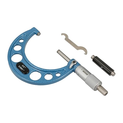 Outside Micrometer 2-3" Measuring Range, 0.0001" Graduation, Ultra-Precision Machinist Tool, Carbide Tips, Vernier Scale, Ratchet Stop, Includes Case