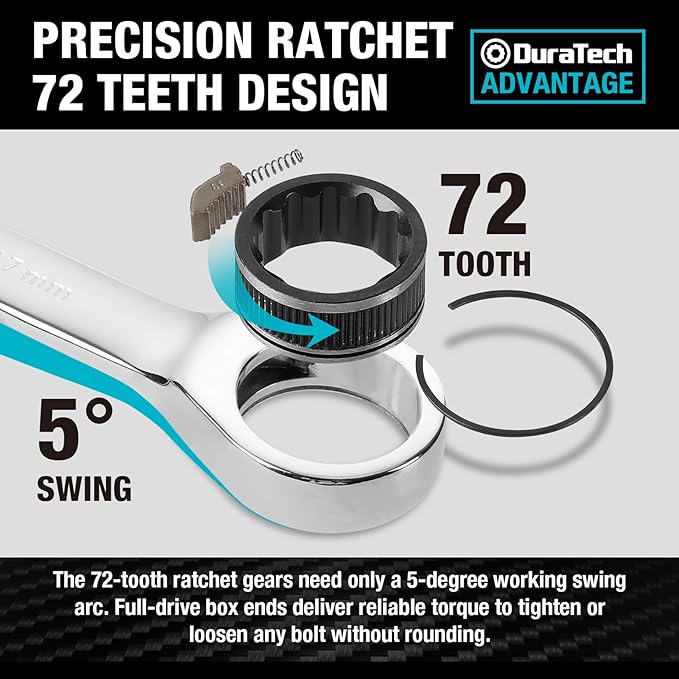 DURATECH 22-Piece Ratcheting Wrench Set, Combination Wrench Set, Metric&SAE | 1/4" to 3/4" & 6mm-18mm, CR-V Steel, Mirror Finish, for Auto & Machinery Repair, Home Maintenance, Portable Pouch Included