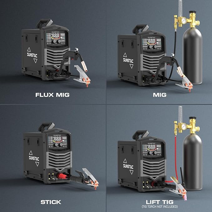 MIG Welder, 180A 110V/220V Gas MIG/Gasless MIG/Lift TIG/Stick 4 in 1 MIG Welding Machine, MIG with IGBT Inverter Synergic Control, Digital Screen Display and Over Loading Protection