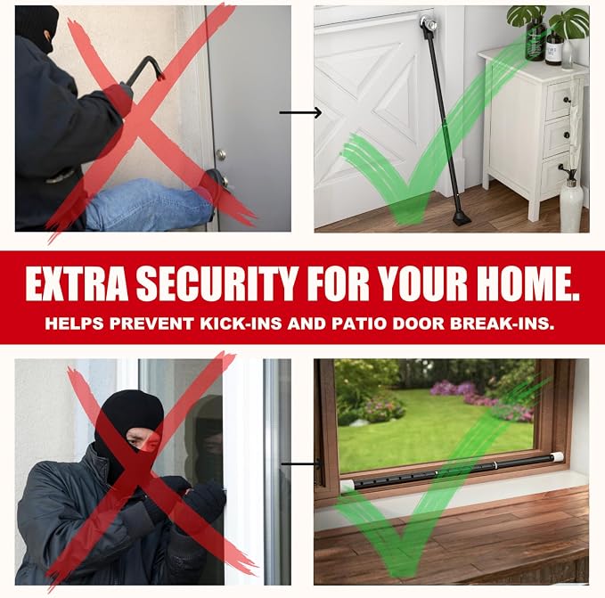 SecurityMan 2-in-1 Door Security Bar & Sliding Patio Door Security Bar (2 Pack) via Interchangeable Caps - Constructed of High Grade Iron - Black