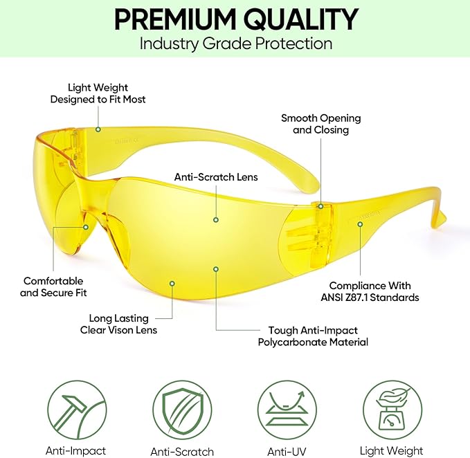 TICONN Clear Safety Glasses for Men and Women, Safety Goggles with Scratch Impact Resistant Meets ANSI Z87.1 Standard