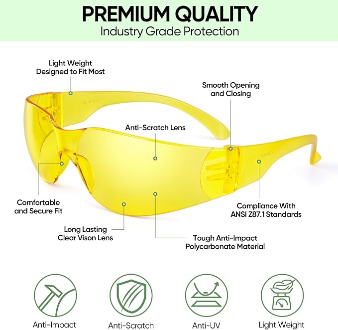 TICONN Clear Safety Glasses for Men and Women, Safety Goggles with Scratch Impact Resistant Meets ANSI Z87.1 Standard