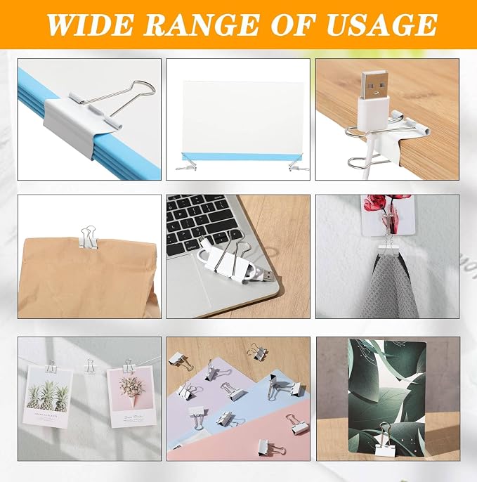 Jetec 500 Pack 1in/25mm White Metal Binder Clips Bulk Medium Reusable Fold Back Binder Clips Paper Clamps Spring Steel Sturdy for Home Office School Supplies